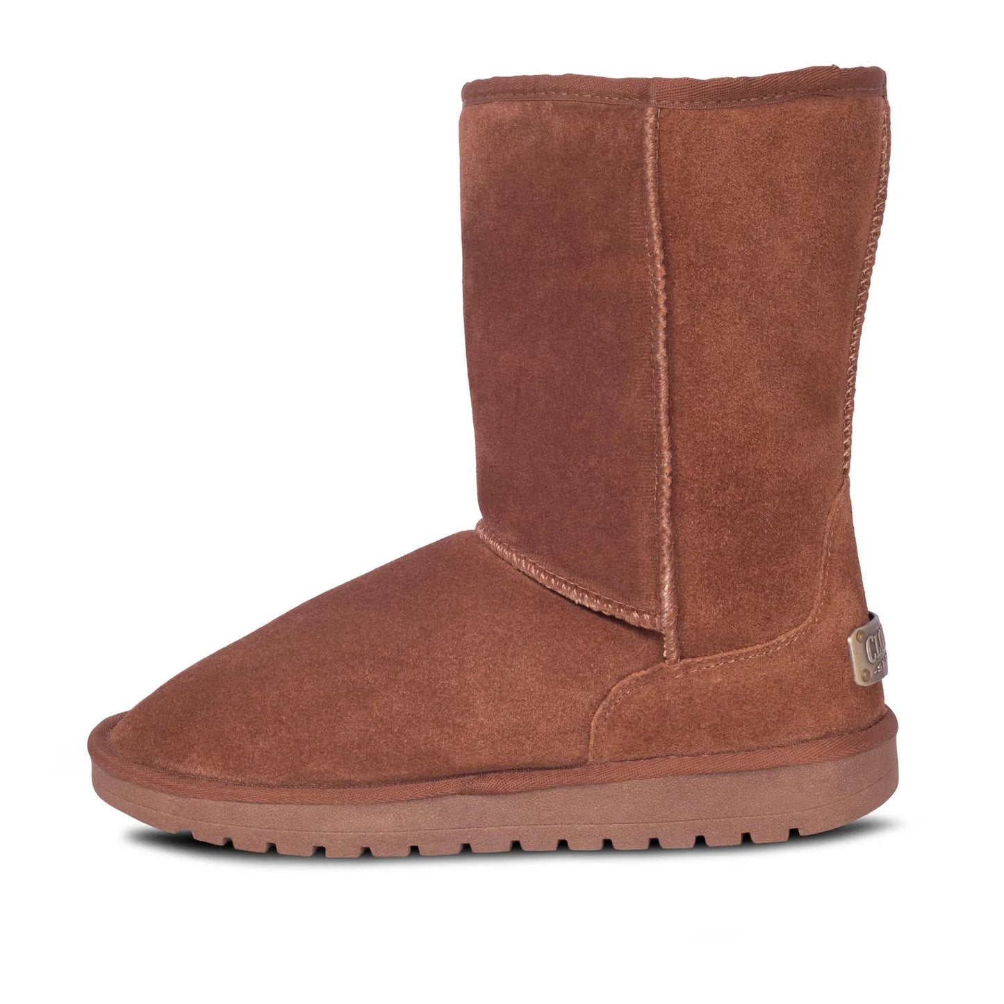 Women's chestnut 9 inch sheepskin boot, inner side view