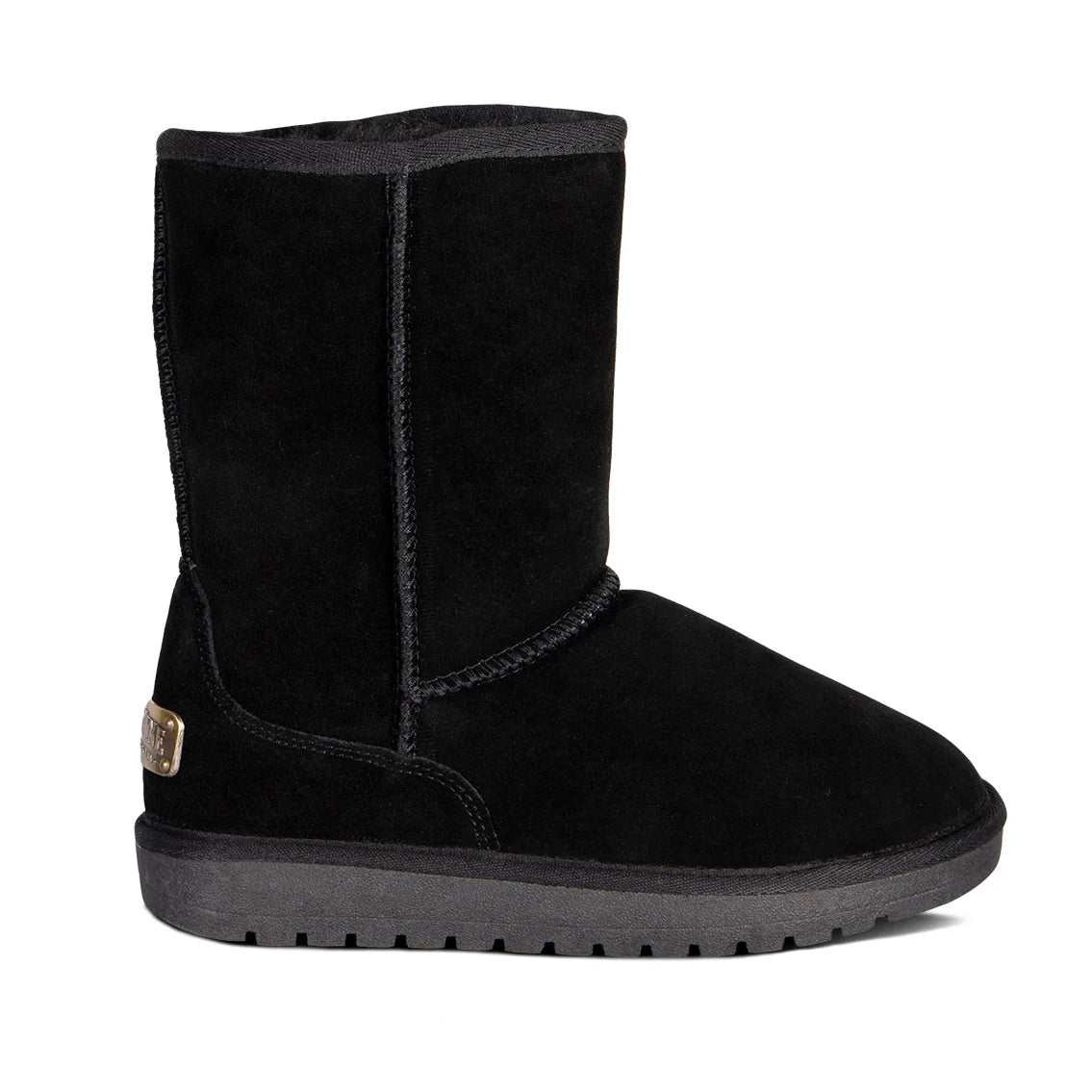 Women's black 9 inch sheepskin boot, side view