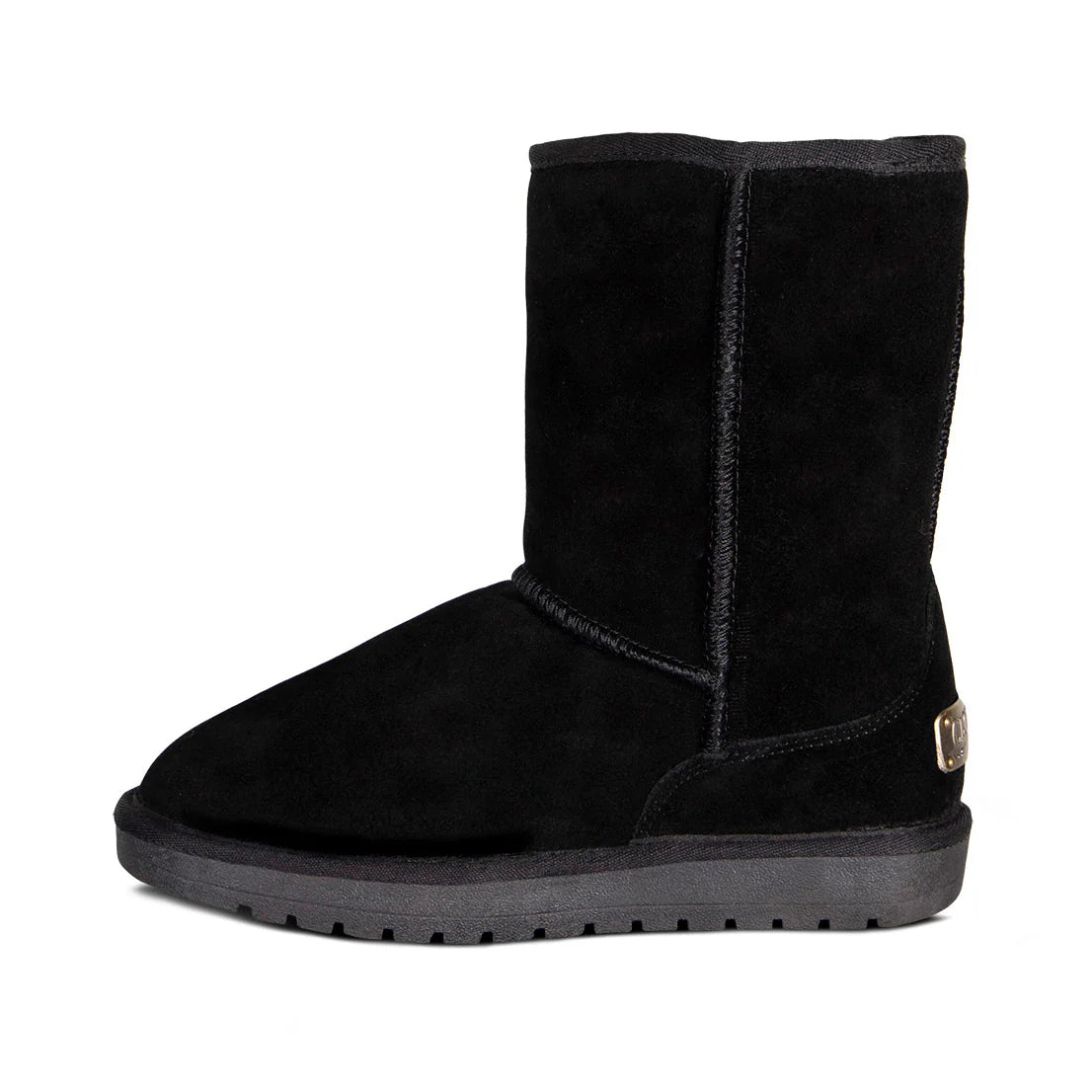 Women's black 9 inch sheepskin boot, inner side view