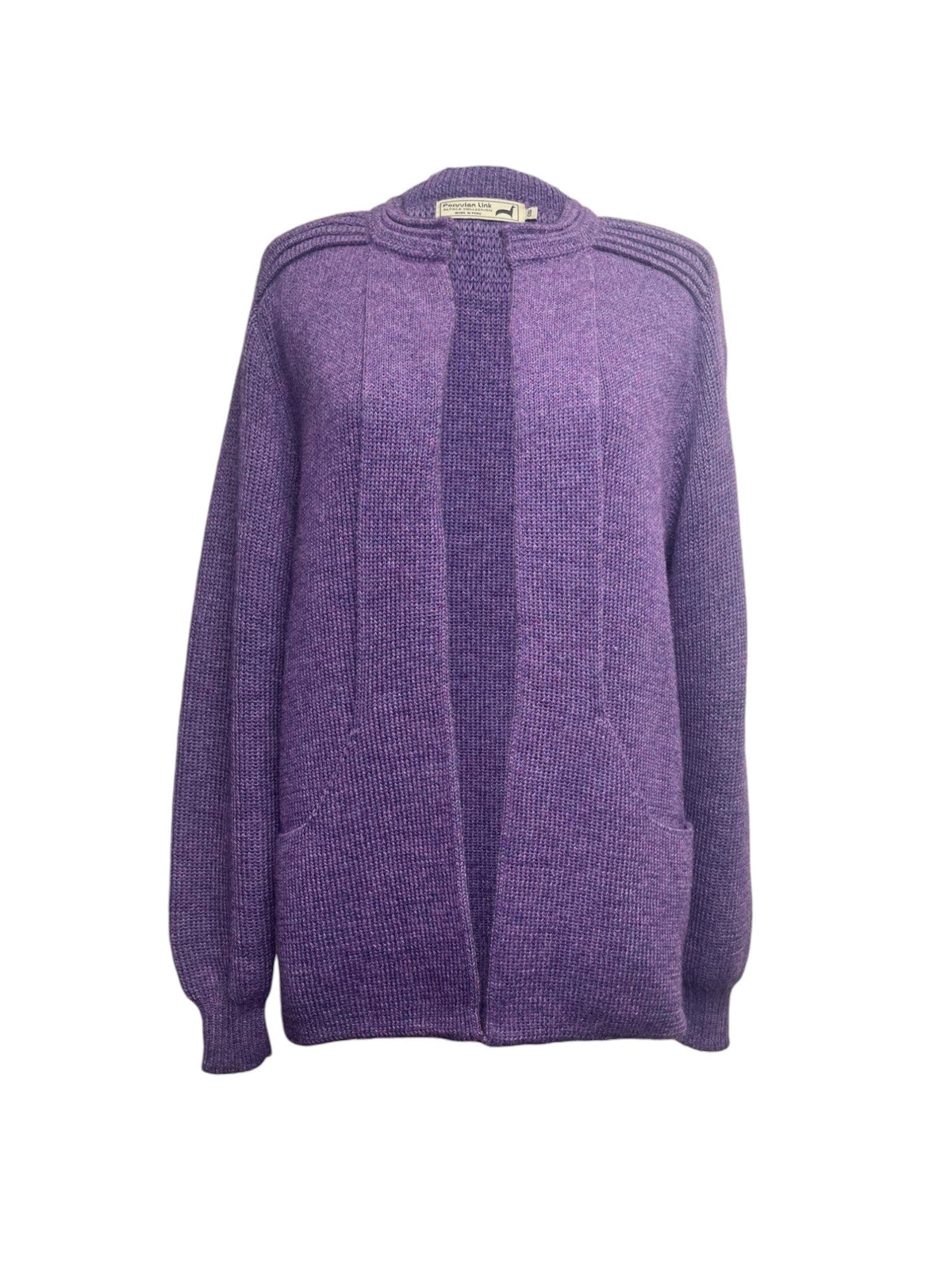 Violet alpaca open-front cardigan sweater, flat front view