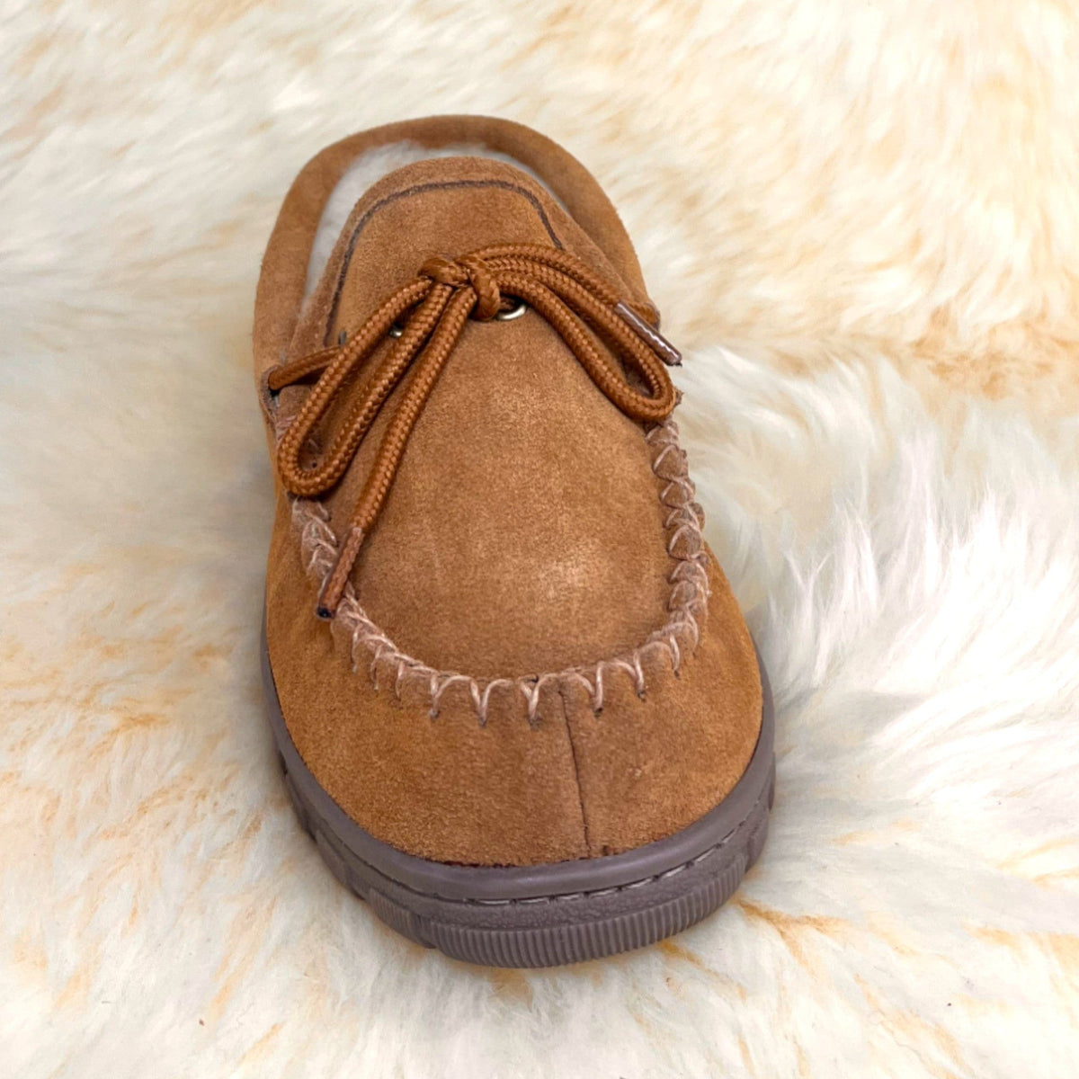 Women's sheepskin moccasin slipper — genuine sheepskin lining, suede upper