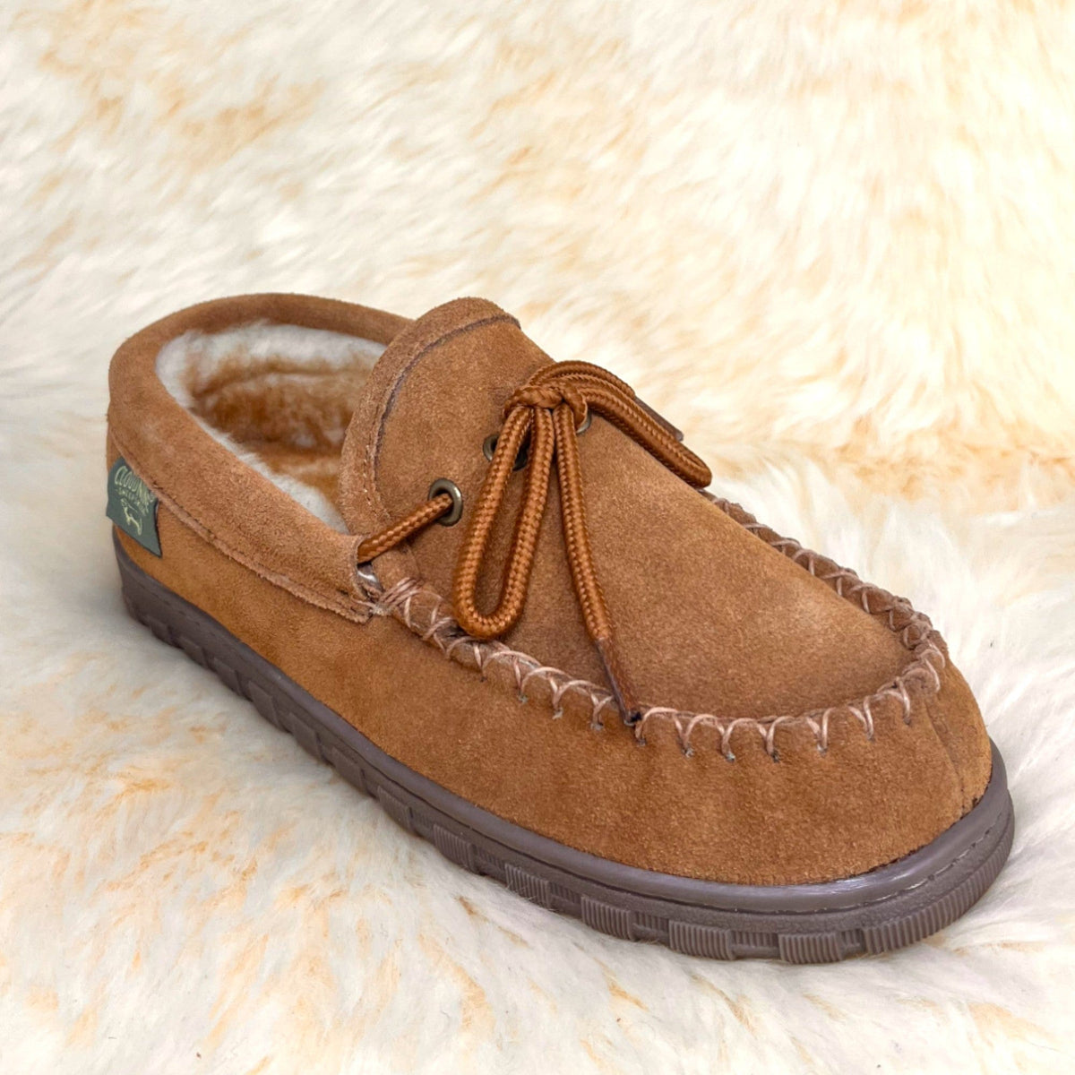 Women's sheepskin moccasin slipper — genuine sheepskin lining, suede upper