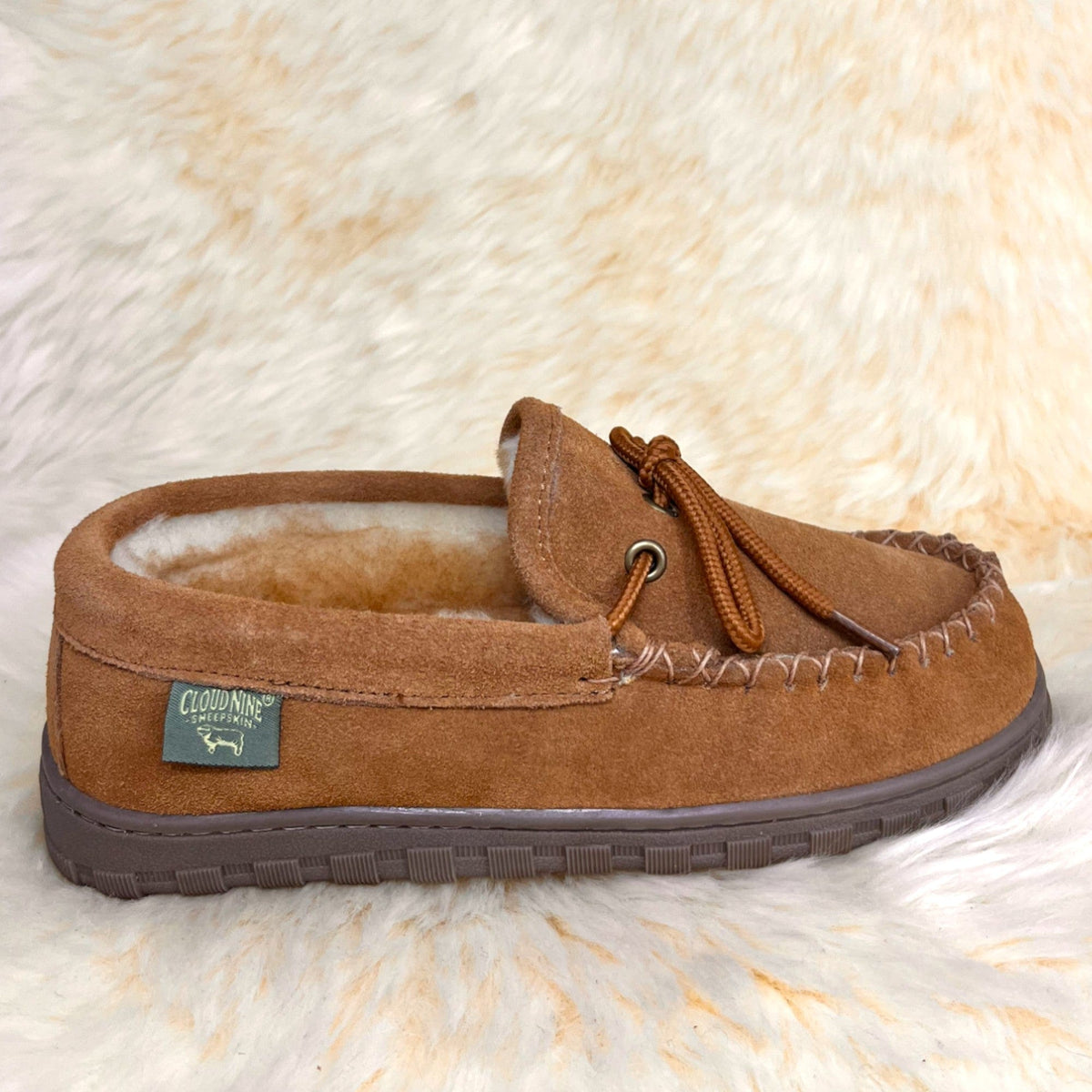 Women's sheepskin moccasin slipper — genuine sheepskin lining, suede upper