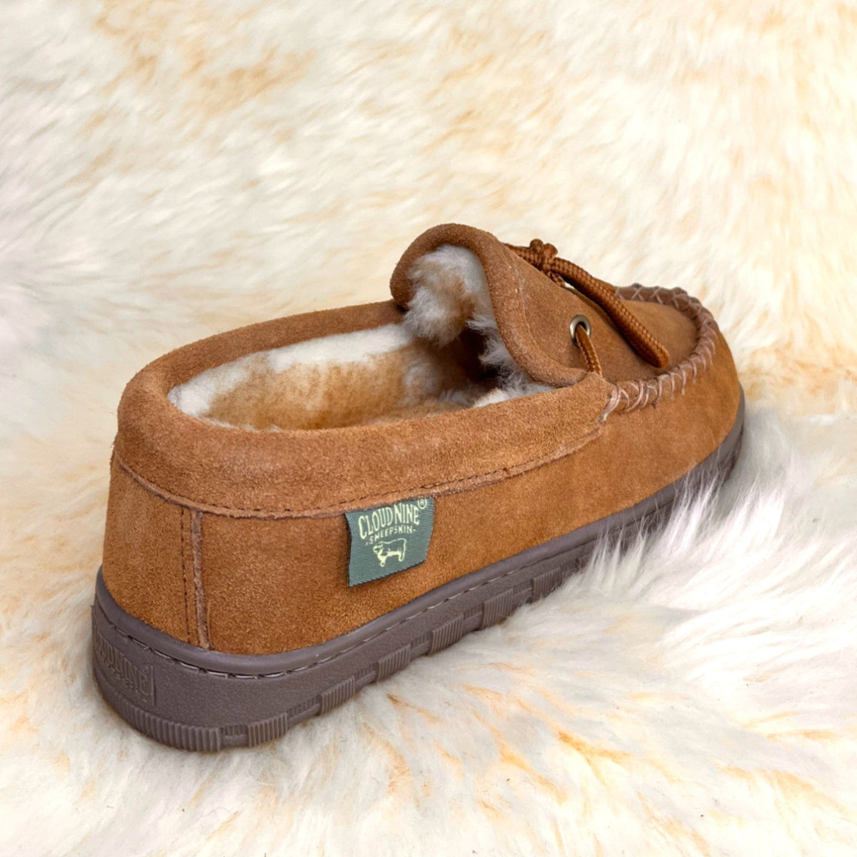 Women's sheepskin moccasin slipper — genuine sheepskin lining, suede upper