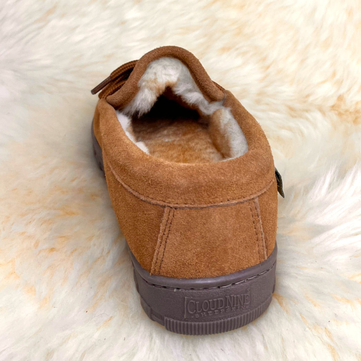 Women's sheepskin moccasin slipper — genuine sheepskin lining, suede upper