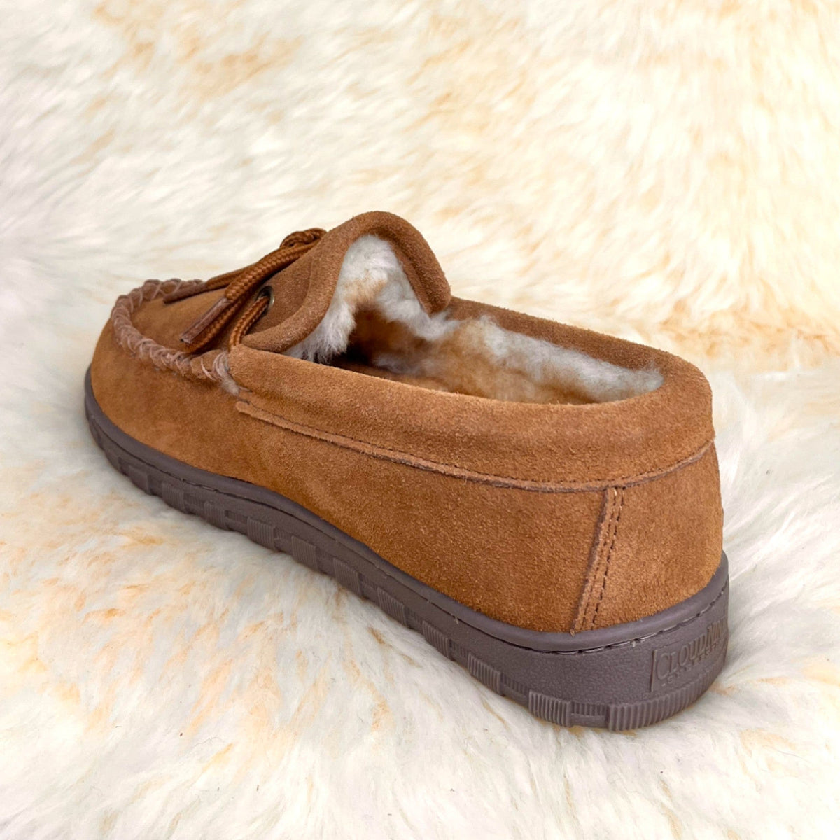 Women's sheepskin moccasin slipper — genuine sheepskin lining, suede upper