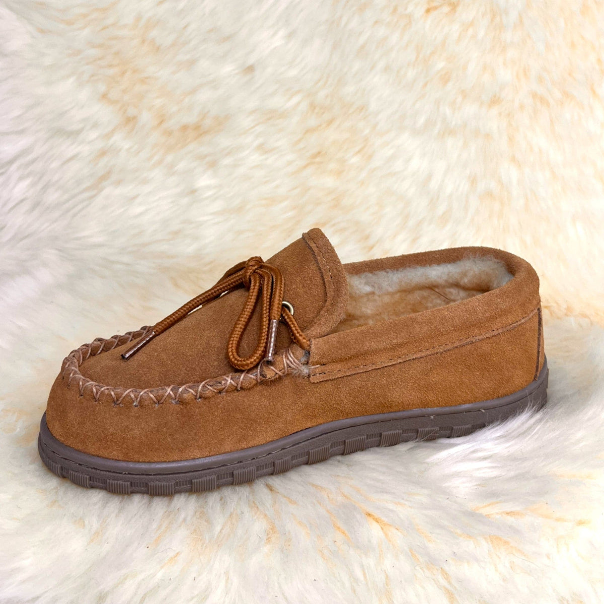 Women's sheepskin moccasin slipper — genuine sheepskin lining, suede upper