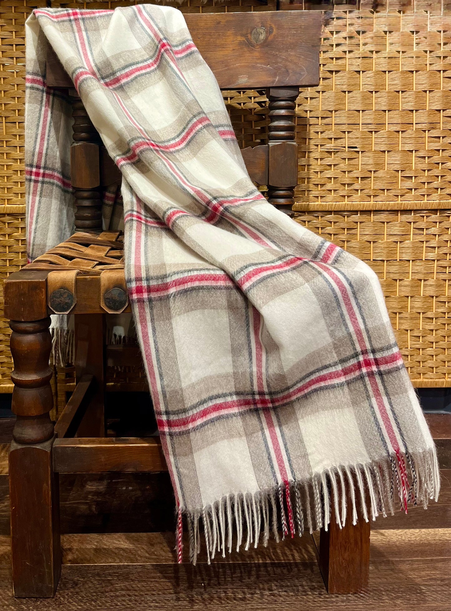 Ivory/Red Tartan Plaid Throw