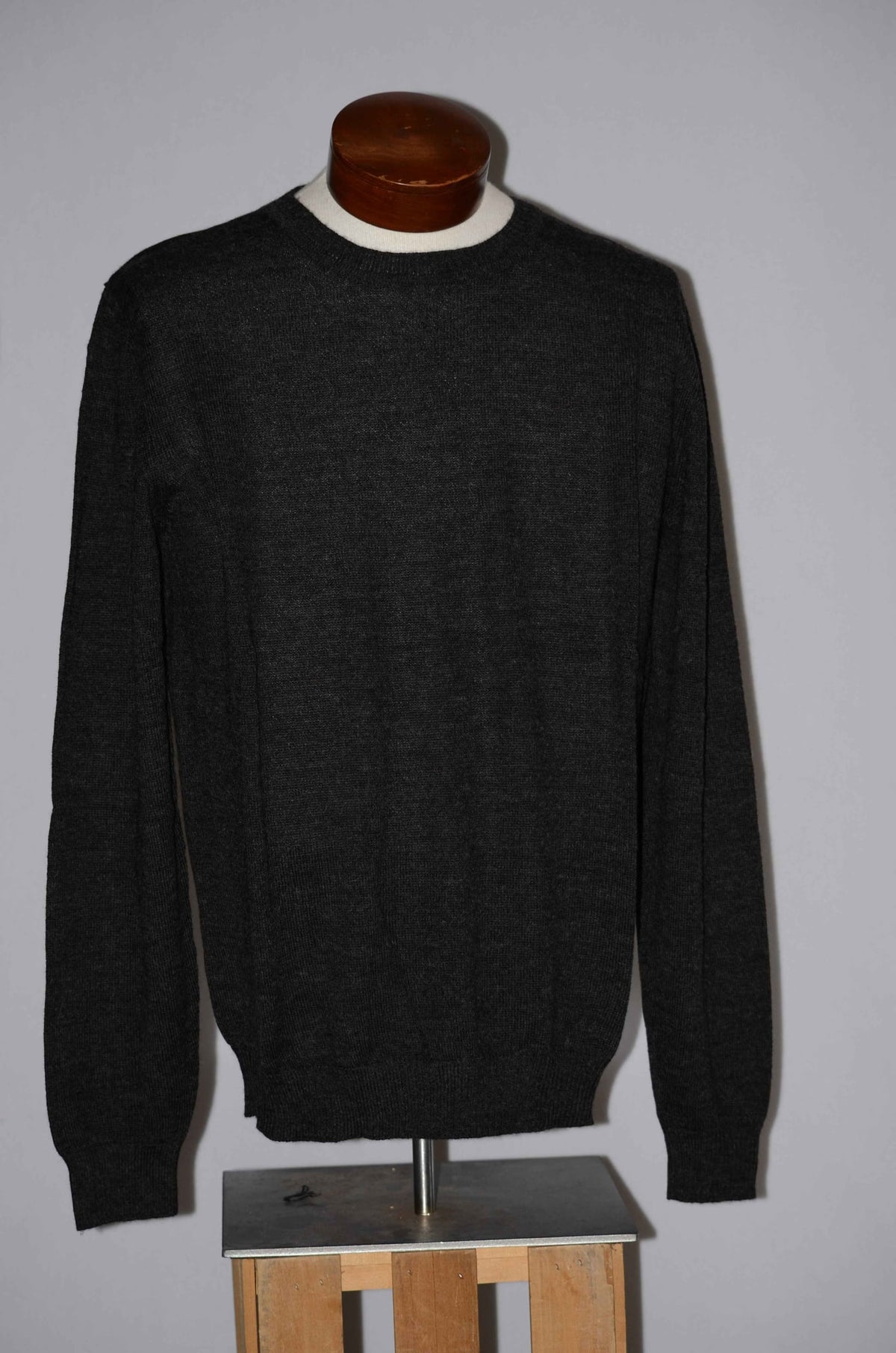 Men's charcoal alpaca crewneck sweater, front view