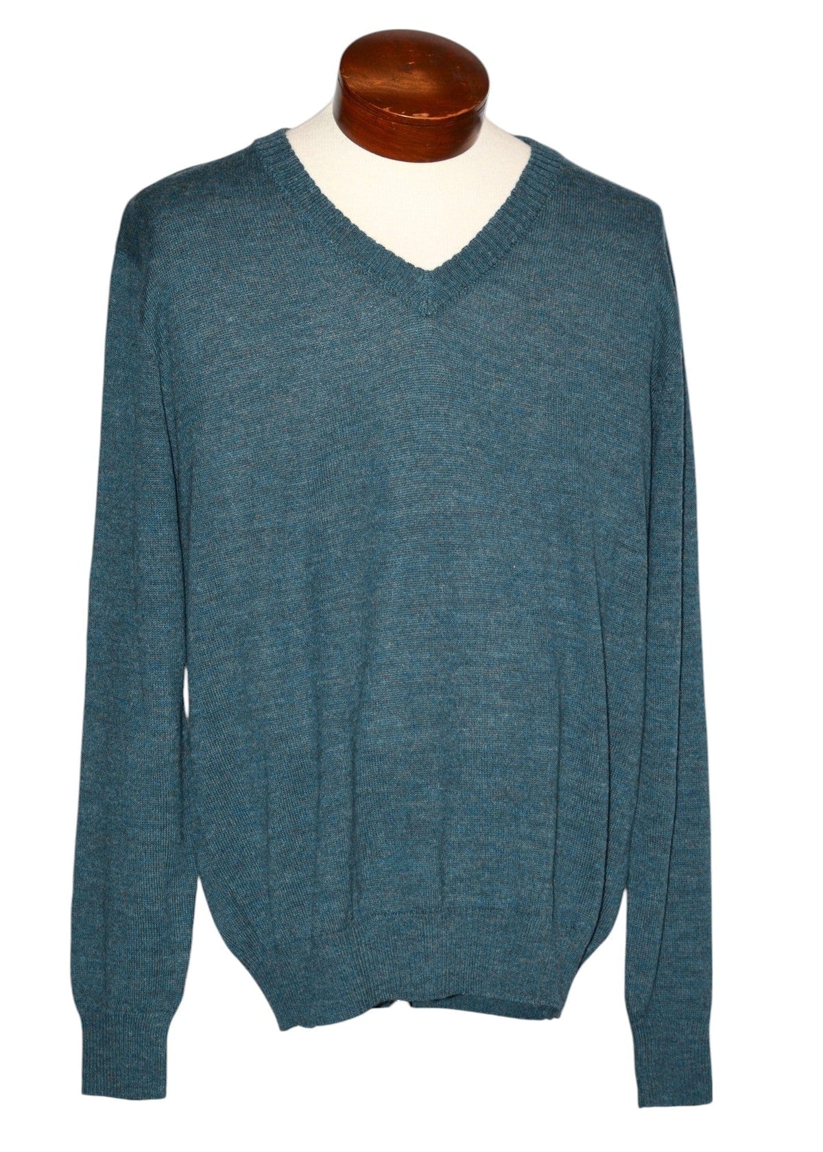 Men's jade lightweight baby alpaca V-neck sweater, front view