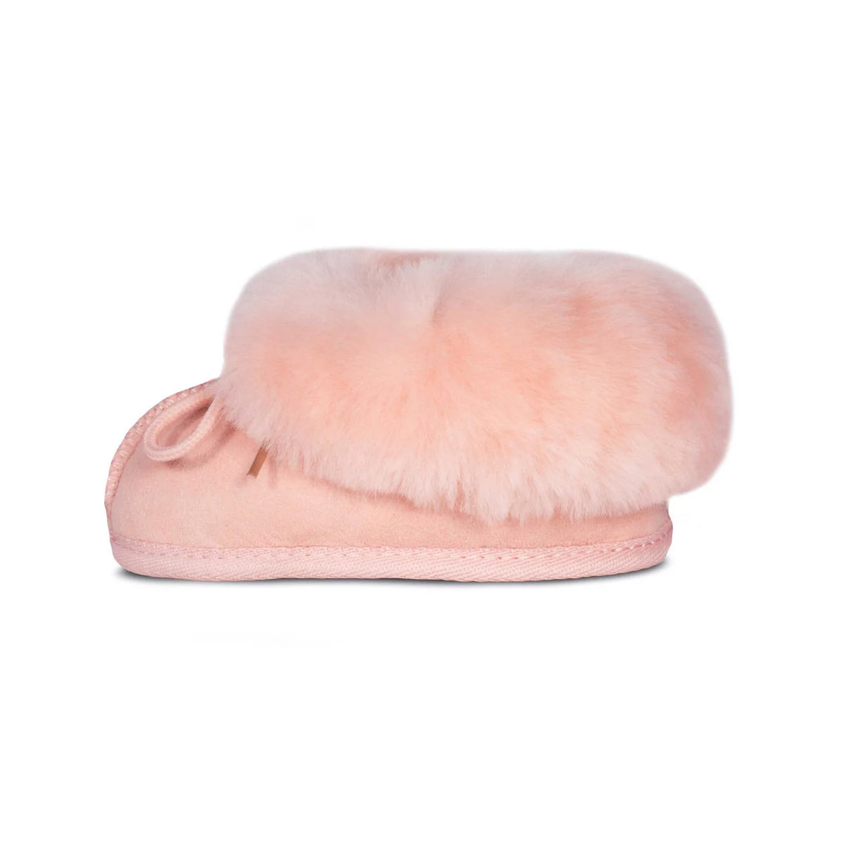 Pink sheepskin baby bootie, inner side view