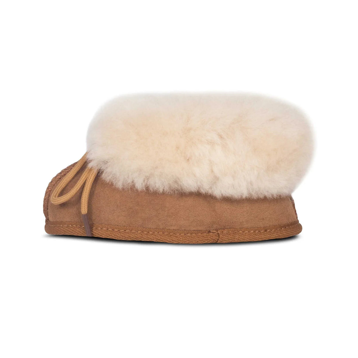 Chestnut sheepskin baby bootie, inner side view