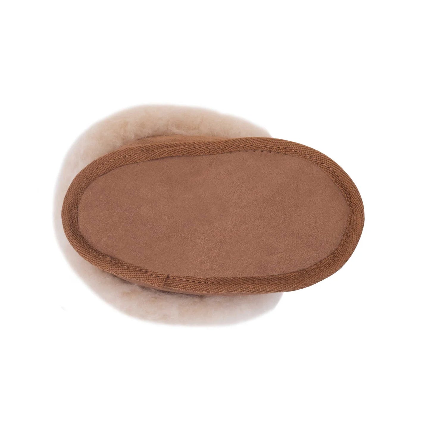 Chestnut sheepskin baby bootie, suede sole view