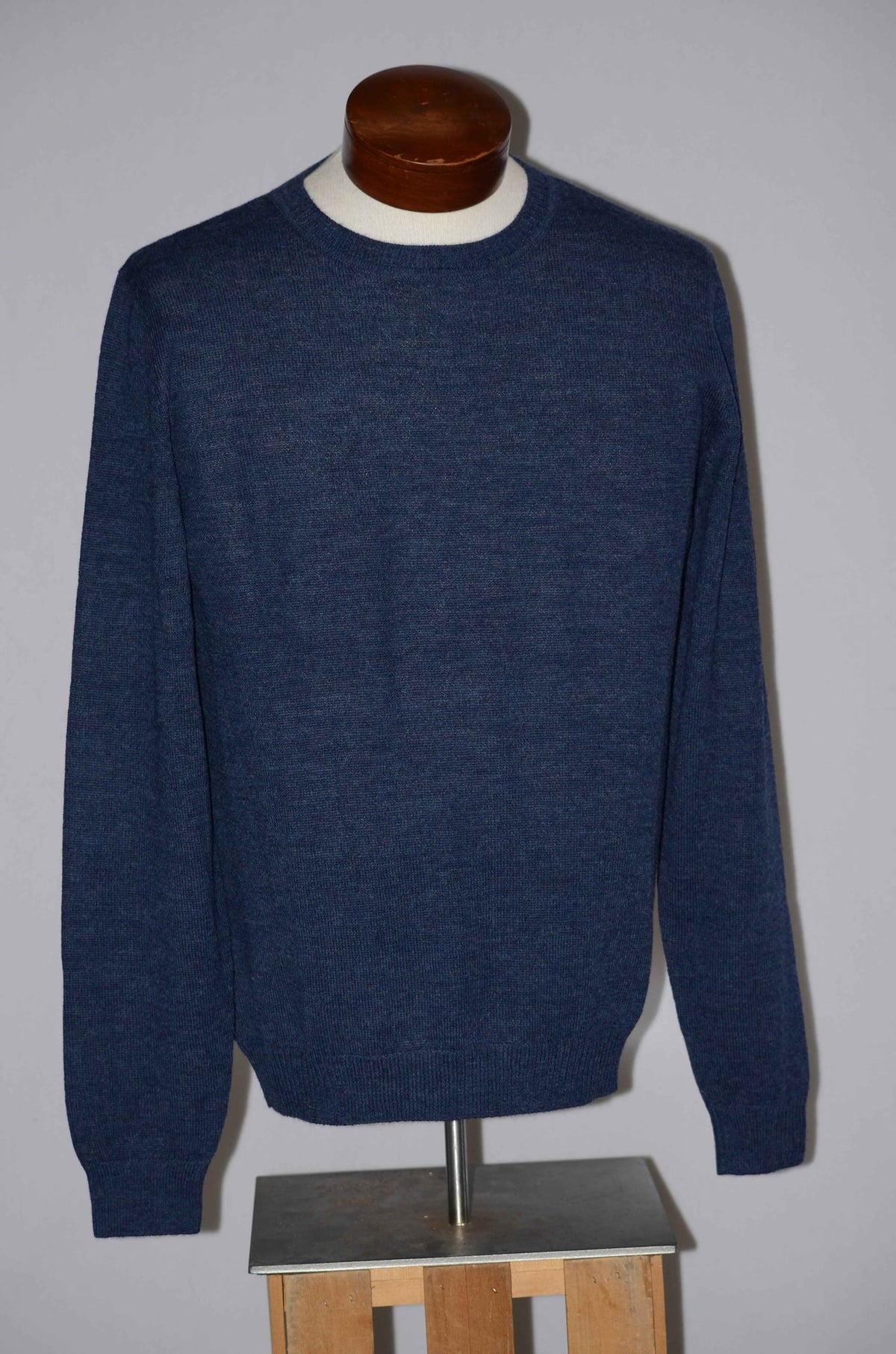 Men's navy alpaca crewneck sweater, front view
