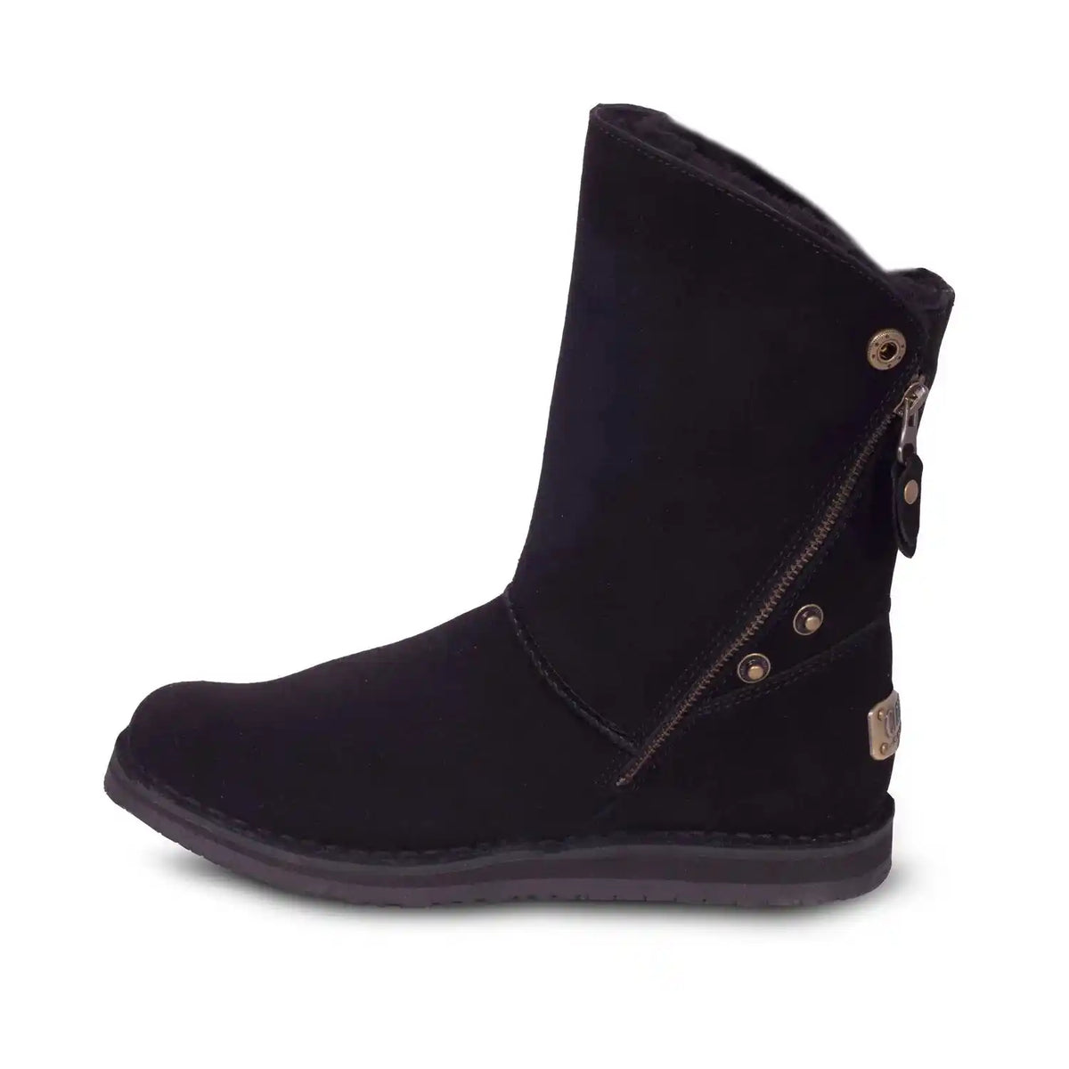 Women's black sheepskin zip boot, inner side view