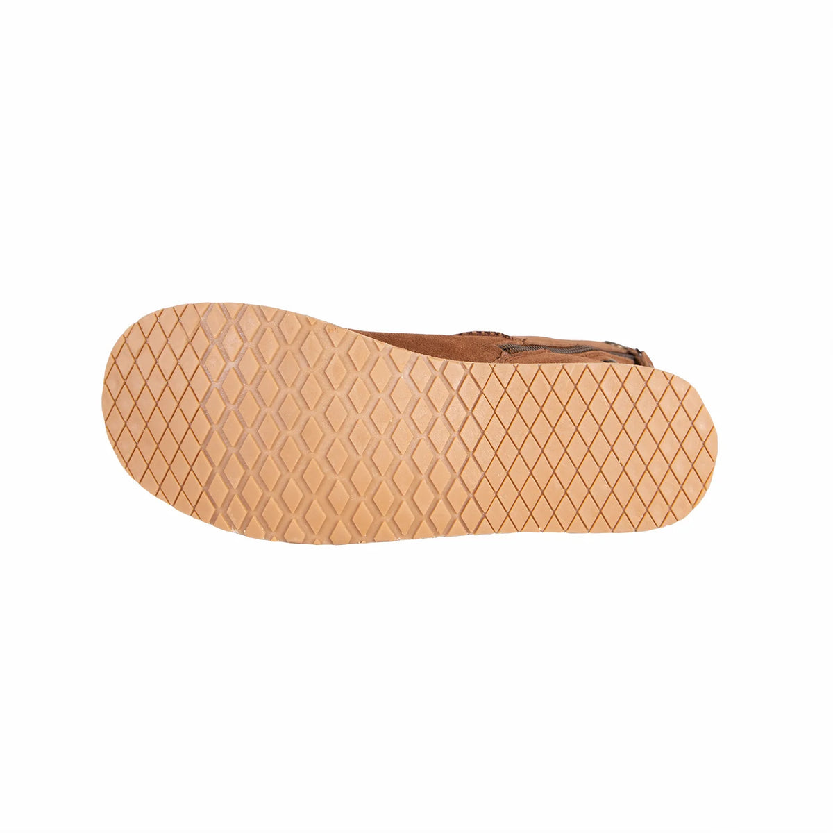 Women's chestnut sheepskin zip boot, sole tread view