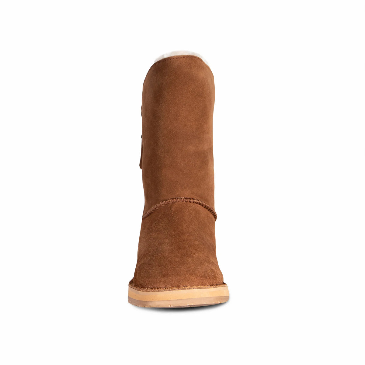 Women's chestnut sheepskin zip boot, front view