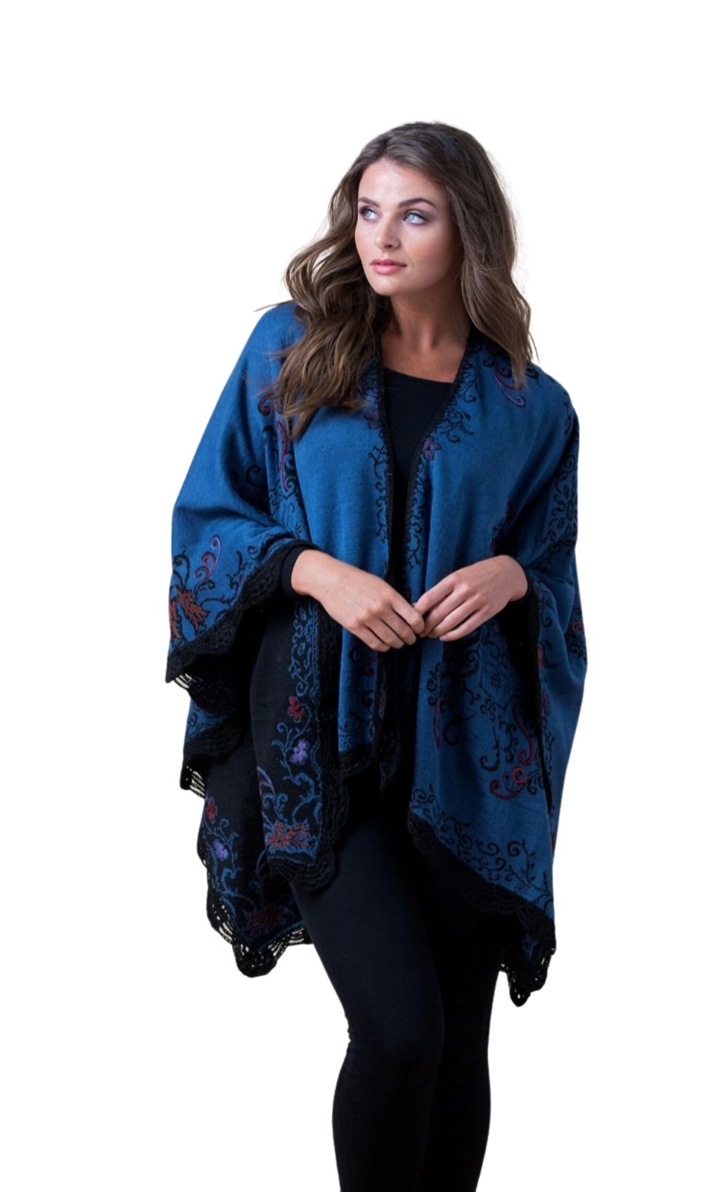 Blue Multicolor Ruana Reversible Ruana Blue