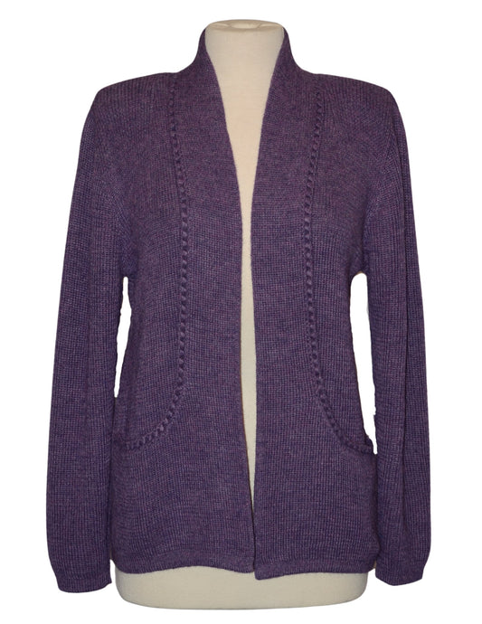 Violet alpaca open cardigan sweater with pockets, front view