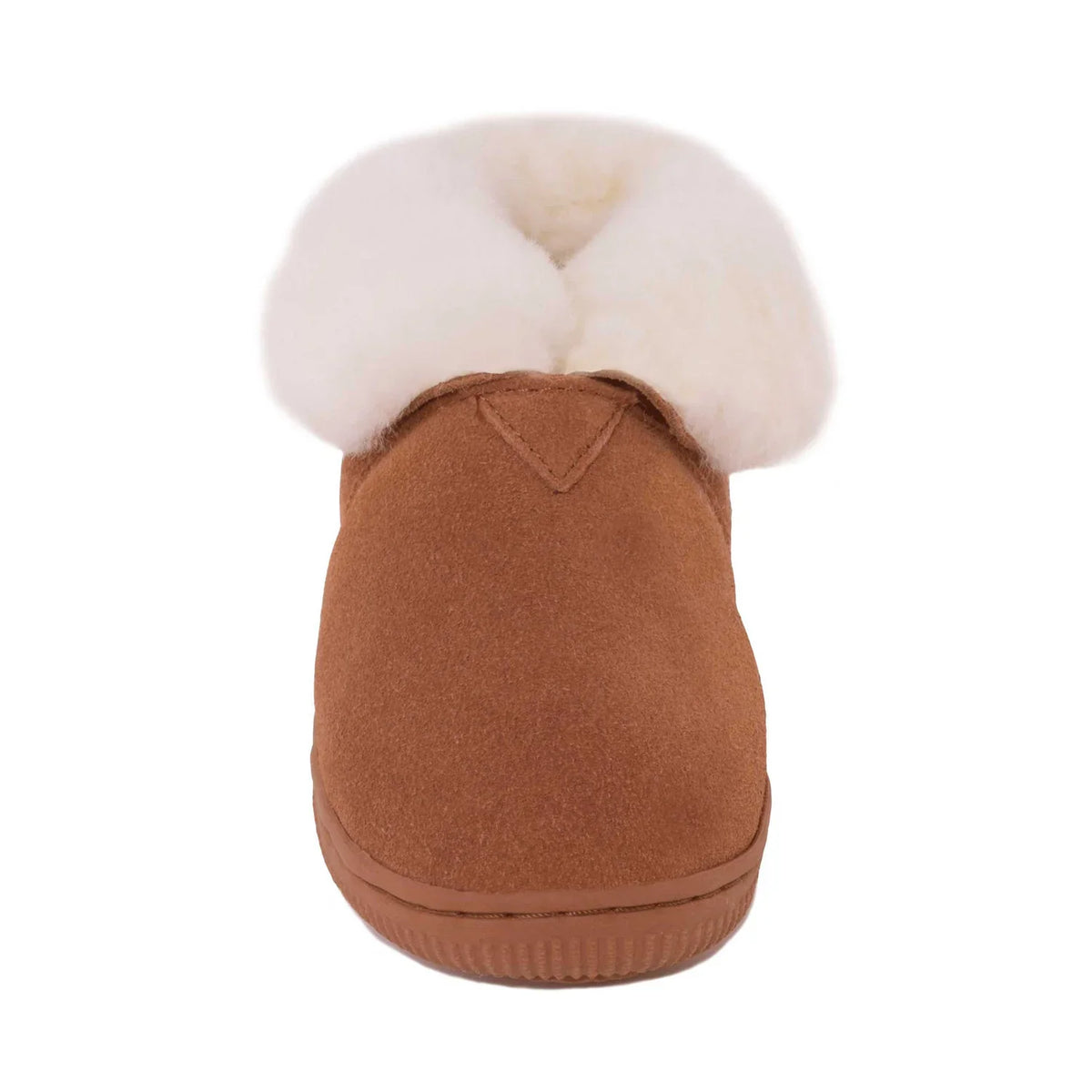 Kids' chestnut sheepskin bootie slipper, front view