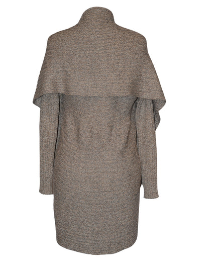 Tan melange alpaca draped cardigan sweater, back view