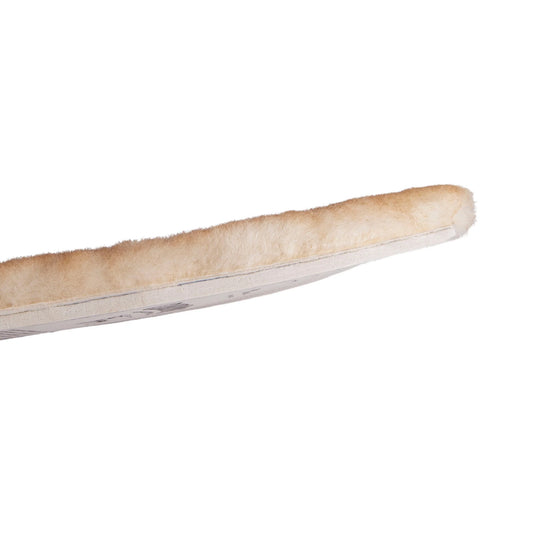 Sheepskin insole showing thick natural fleece, side profile